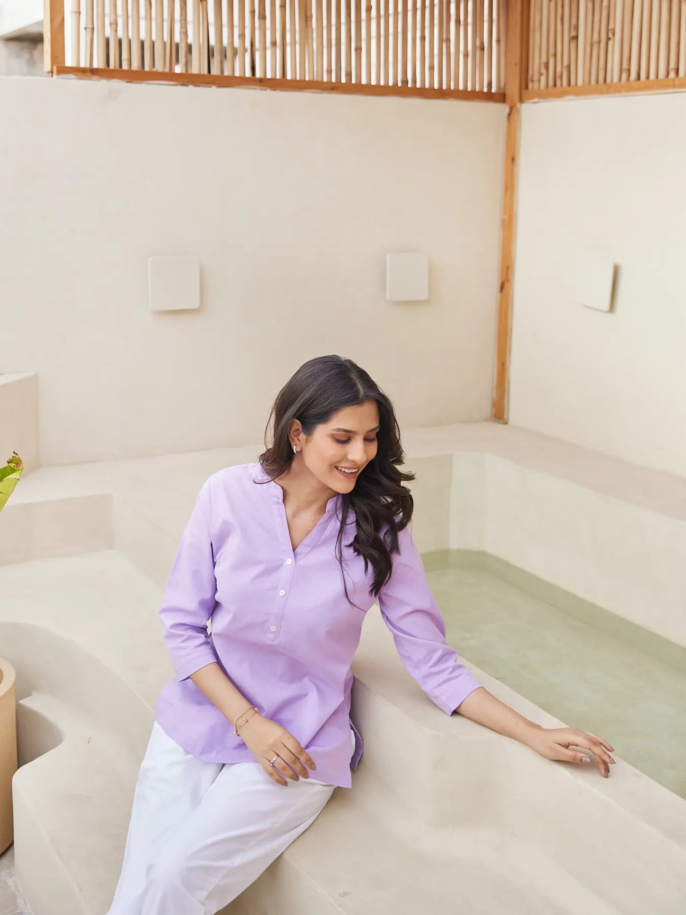 Lilac Short Kurta with White Cotton Pant
