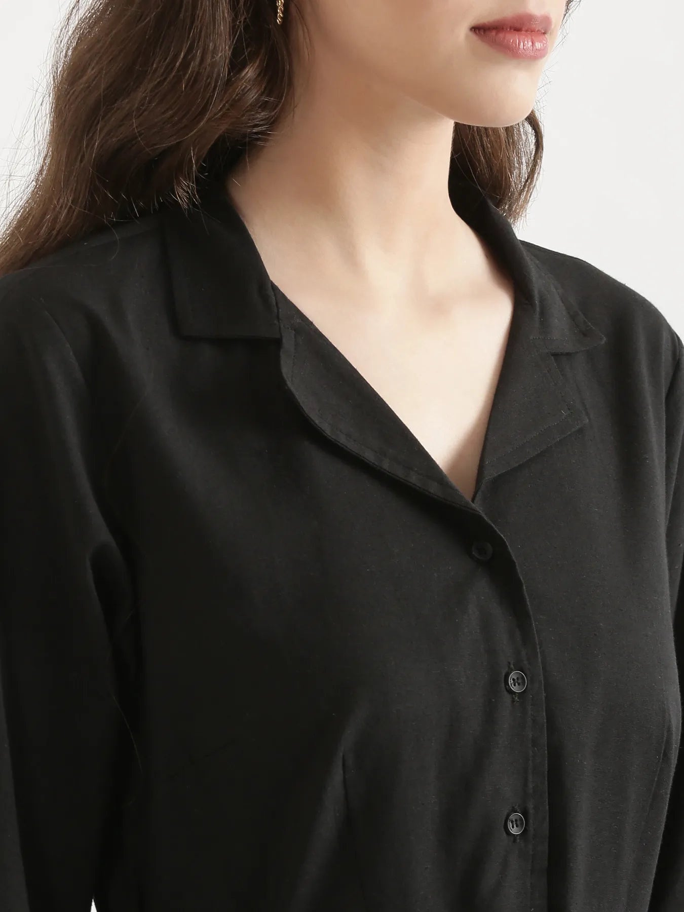 Women Black Airy Linen Flared Dress