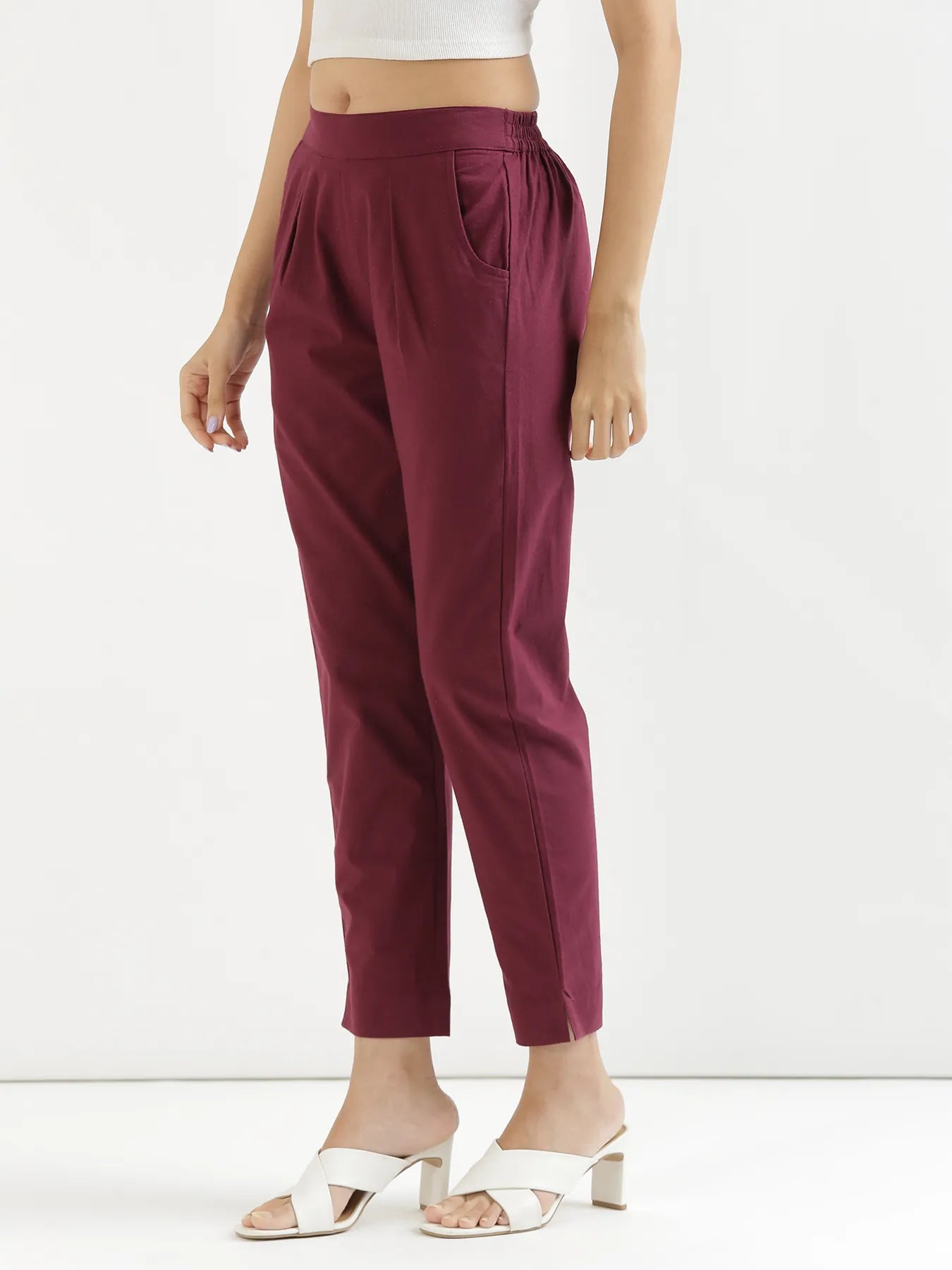 Women Wine Cotton Pant