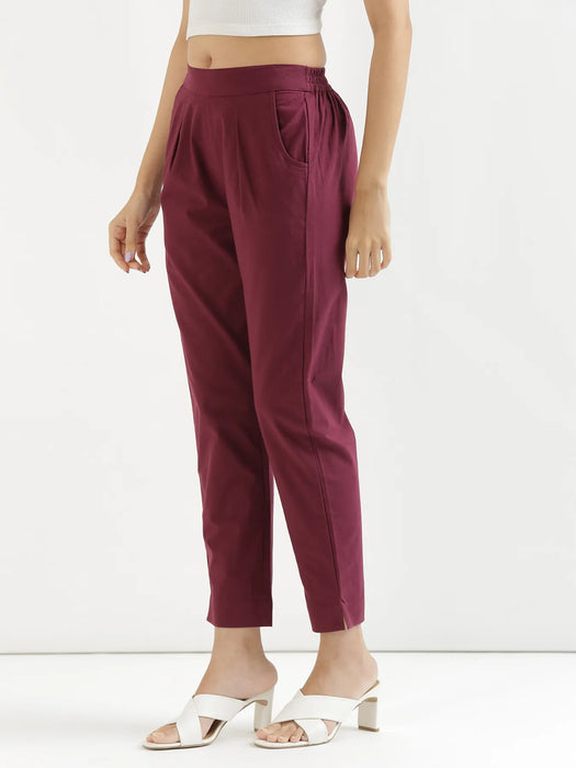 Women Wine Cotton Pant