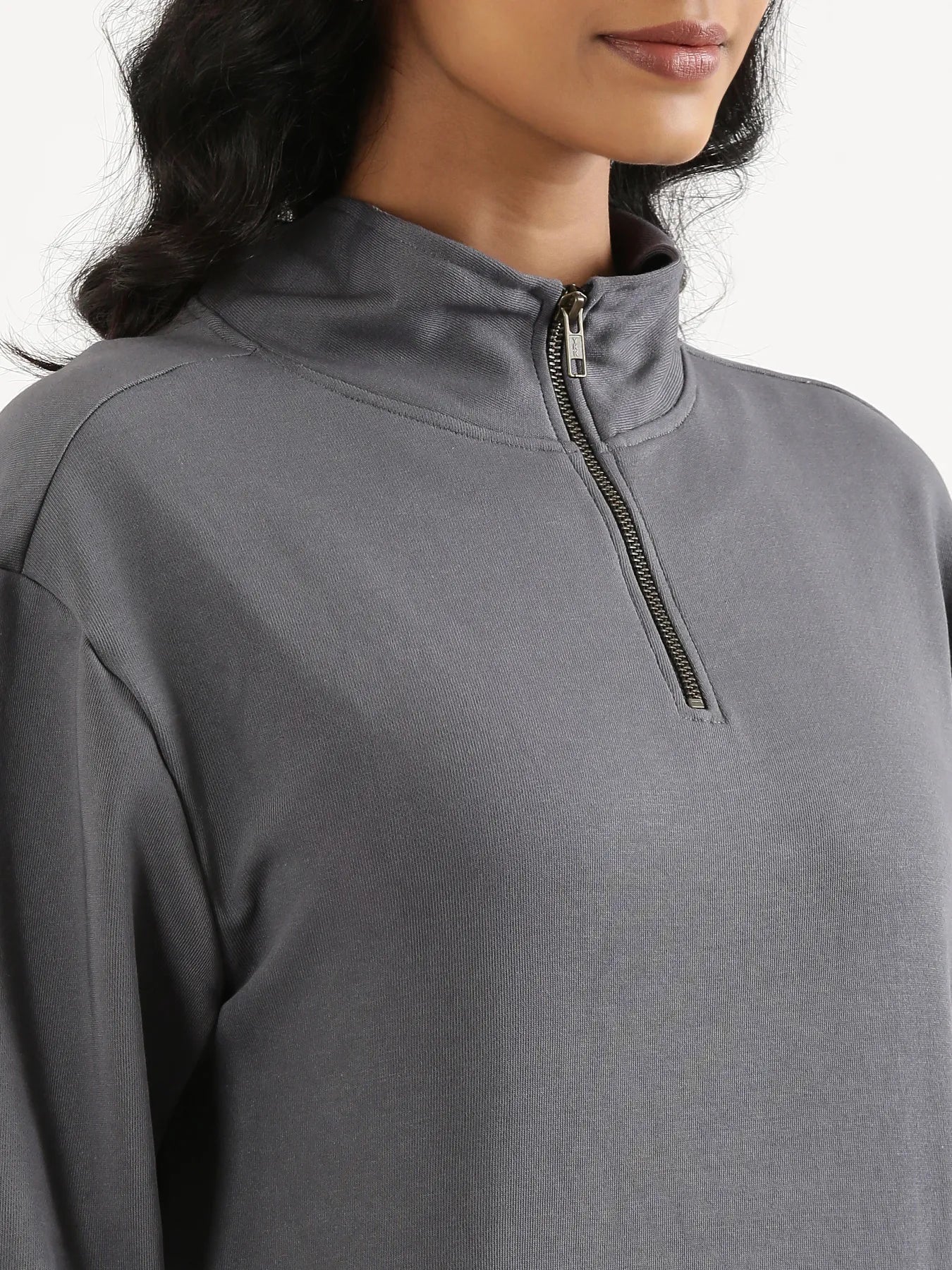 Unisex Grey Zip Neck Sweatshirt