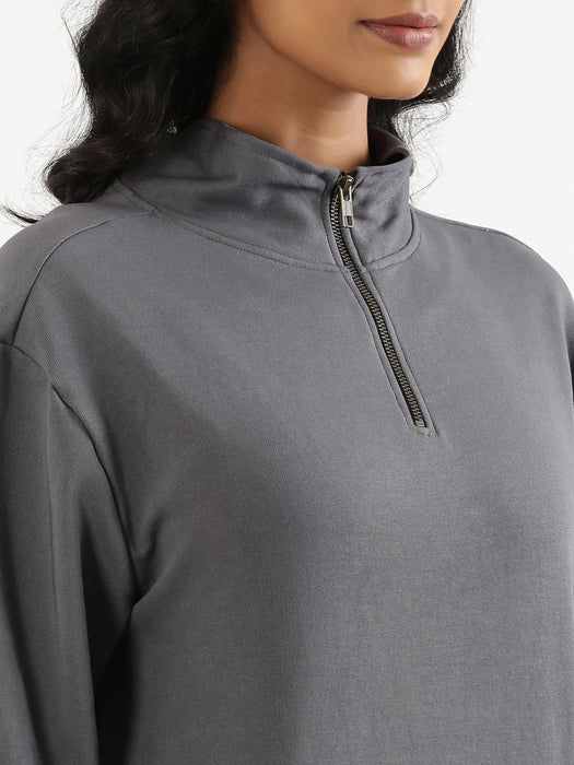 Unisex Grey Zip Neck Sweatshirt