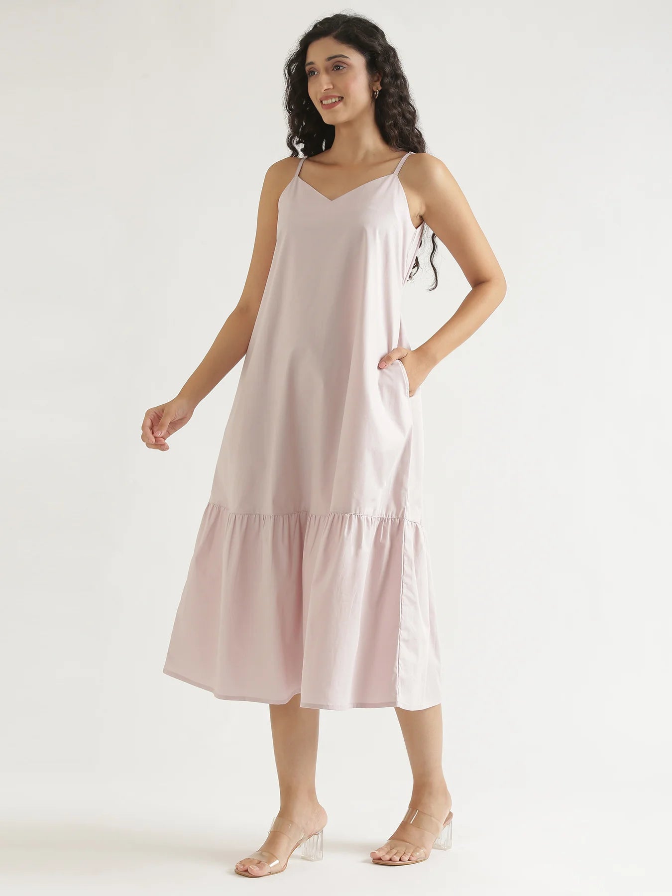 Women Mauve Pink Better Cotton Tier Dress