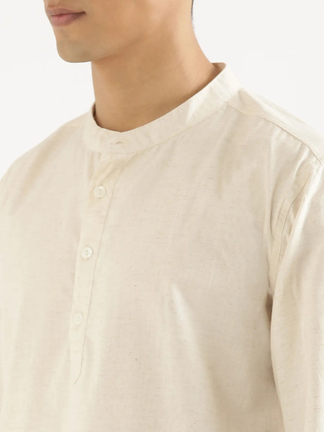 Men Ecru Airy Linen Short Kurta