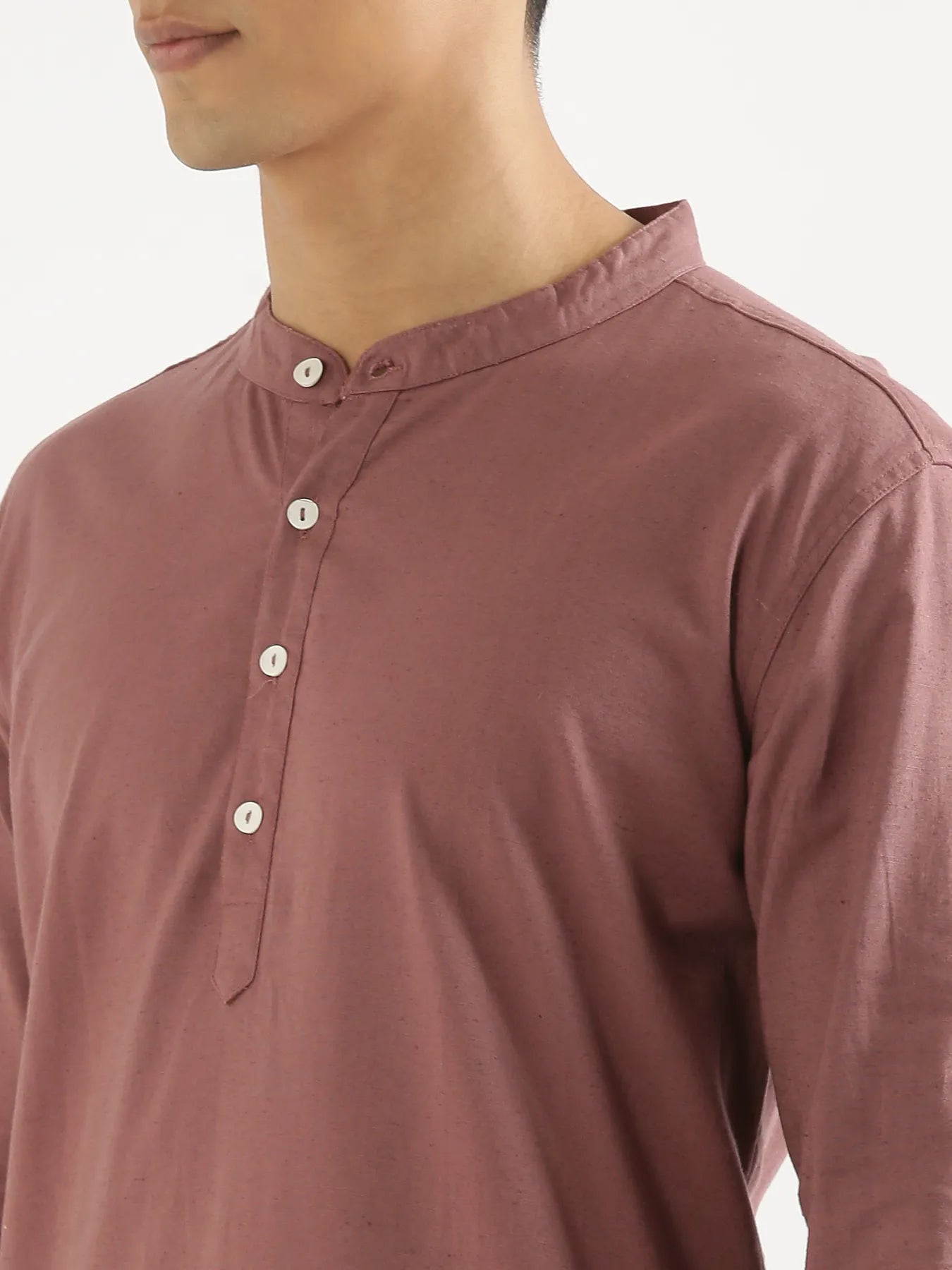 Men Rose Taupe Airy Linen Long Kurta