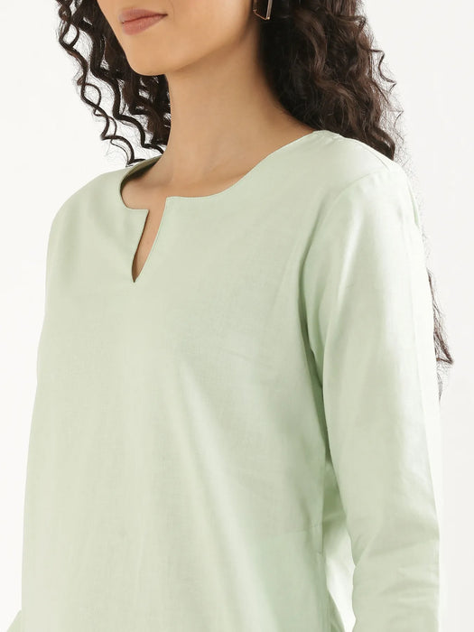 Women Mint Green Airy Linen Mid Thigh Length Kurta
