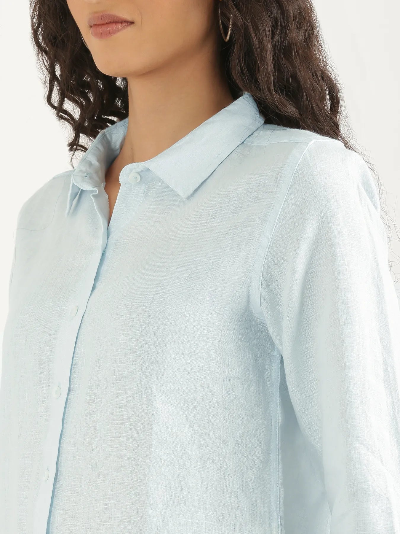 Women Light Blue Pure Linen Shirt