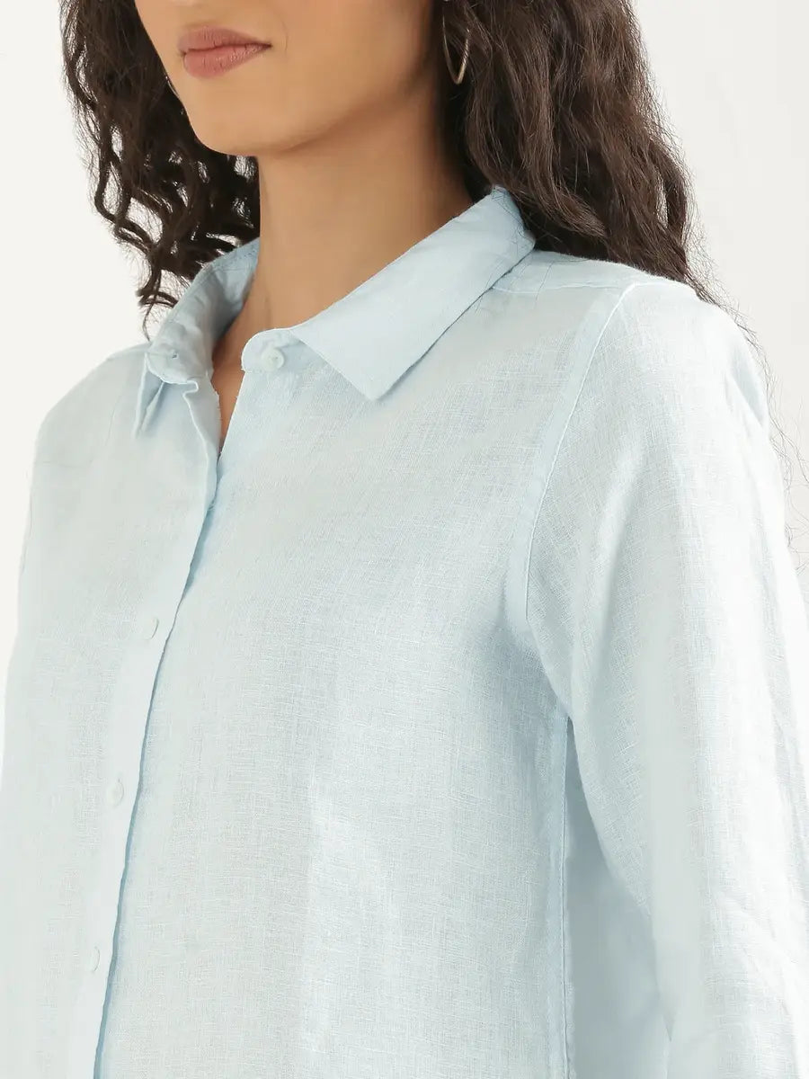 Women Light Blue Pure Linen Shirt