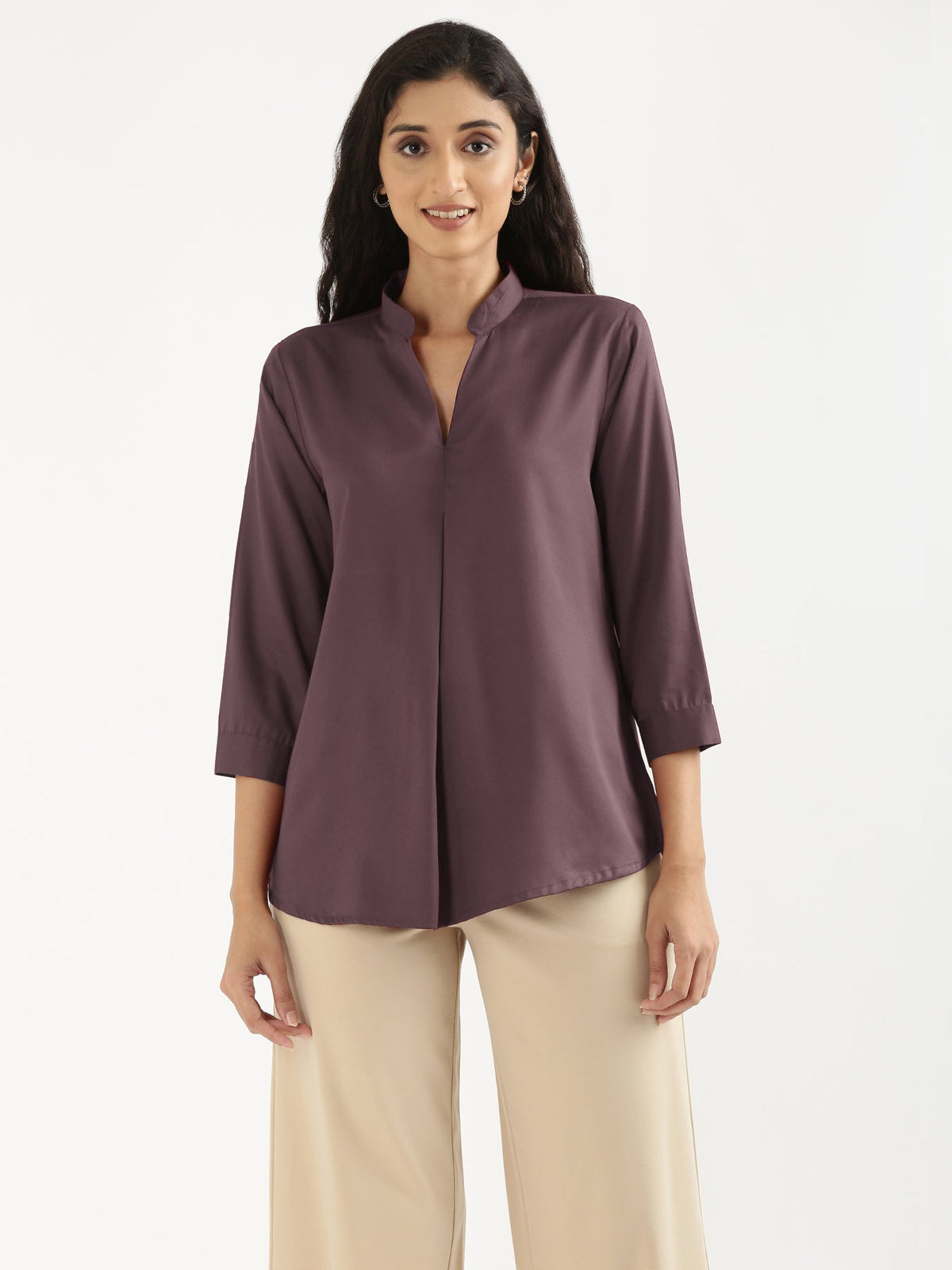 Pick Any 3 Women Viscose Pleated Top - Brinjal