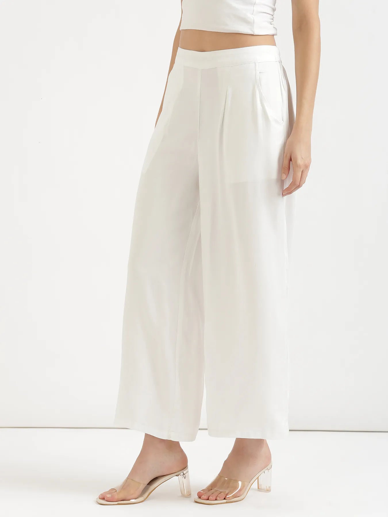 Women White Viscose Palazzo Pant