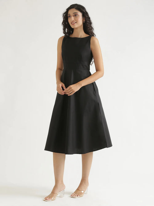 Women Black Better Cotton Flared Dress