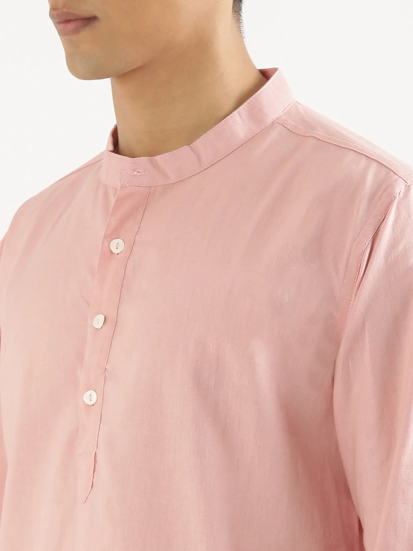 Men Salmon Pink Airy Linen Short Kurta