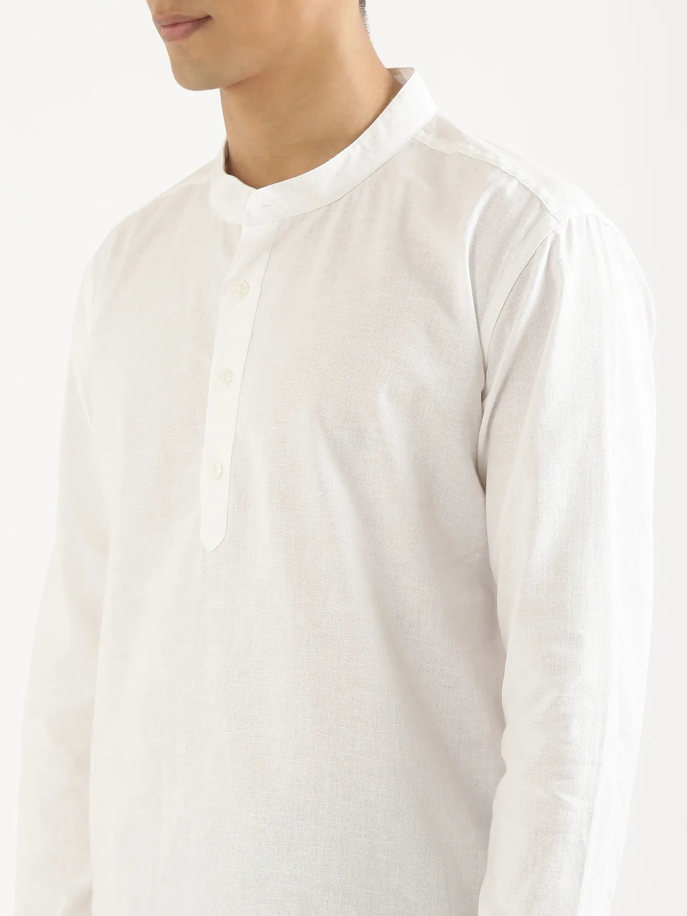 Men White Airy Linen Short Kurta