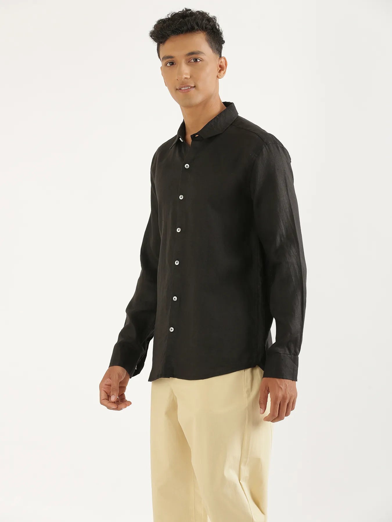 Men Black Pure Linen Full Sleeve Shirt