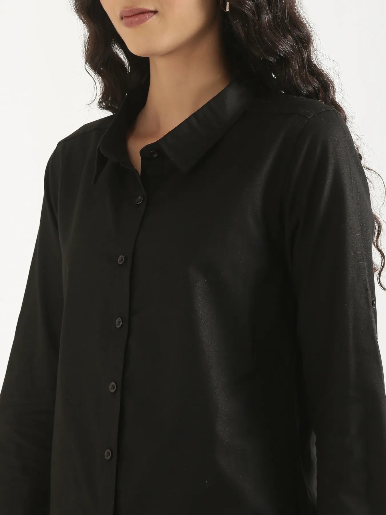 Women Black Airy-Linen Shirt
