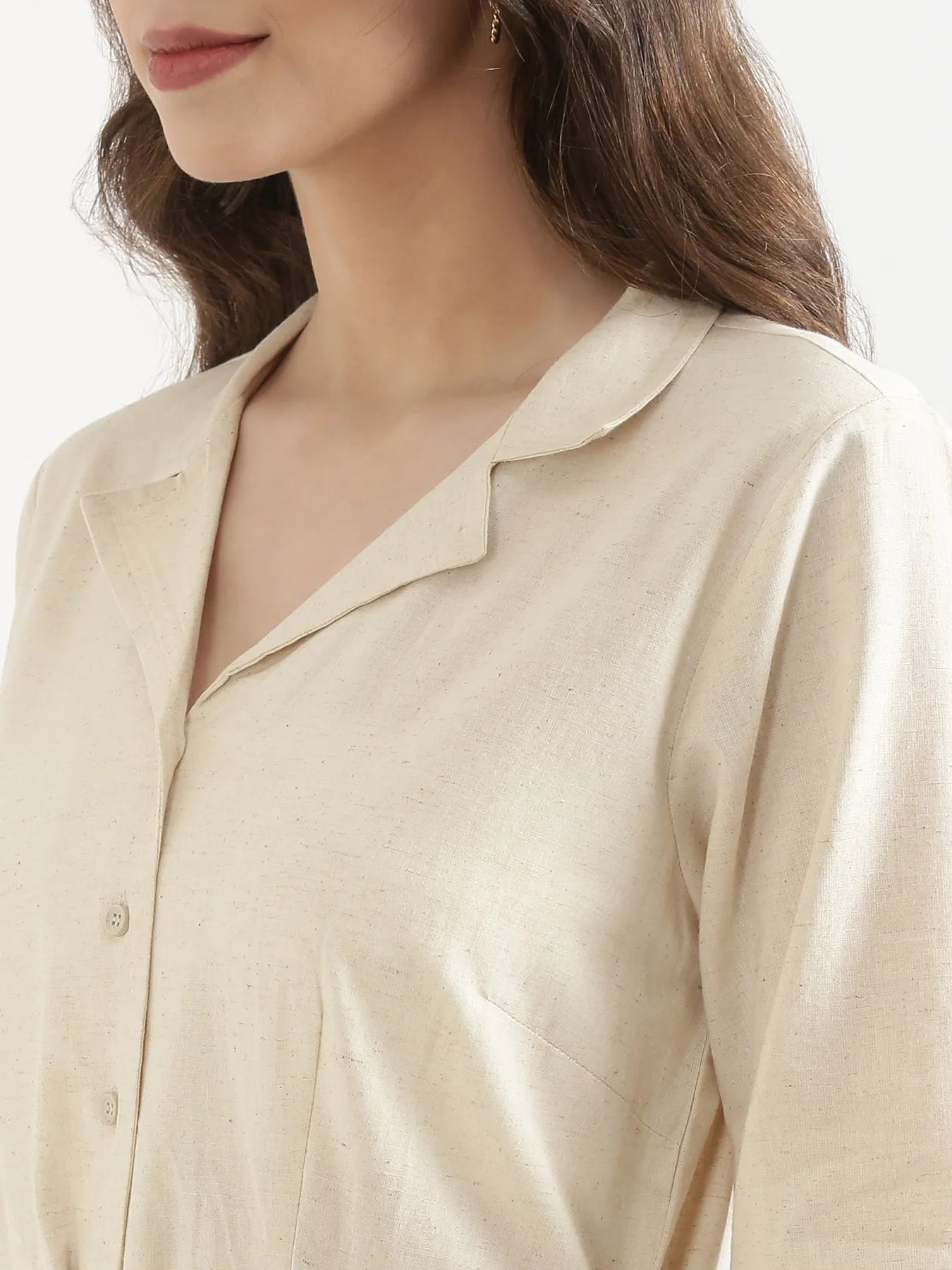 Women Ecru Airy Linen Flared Dress