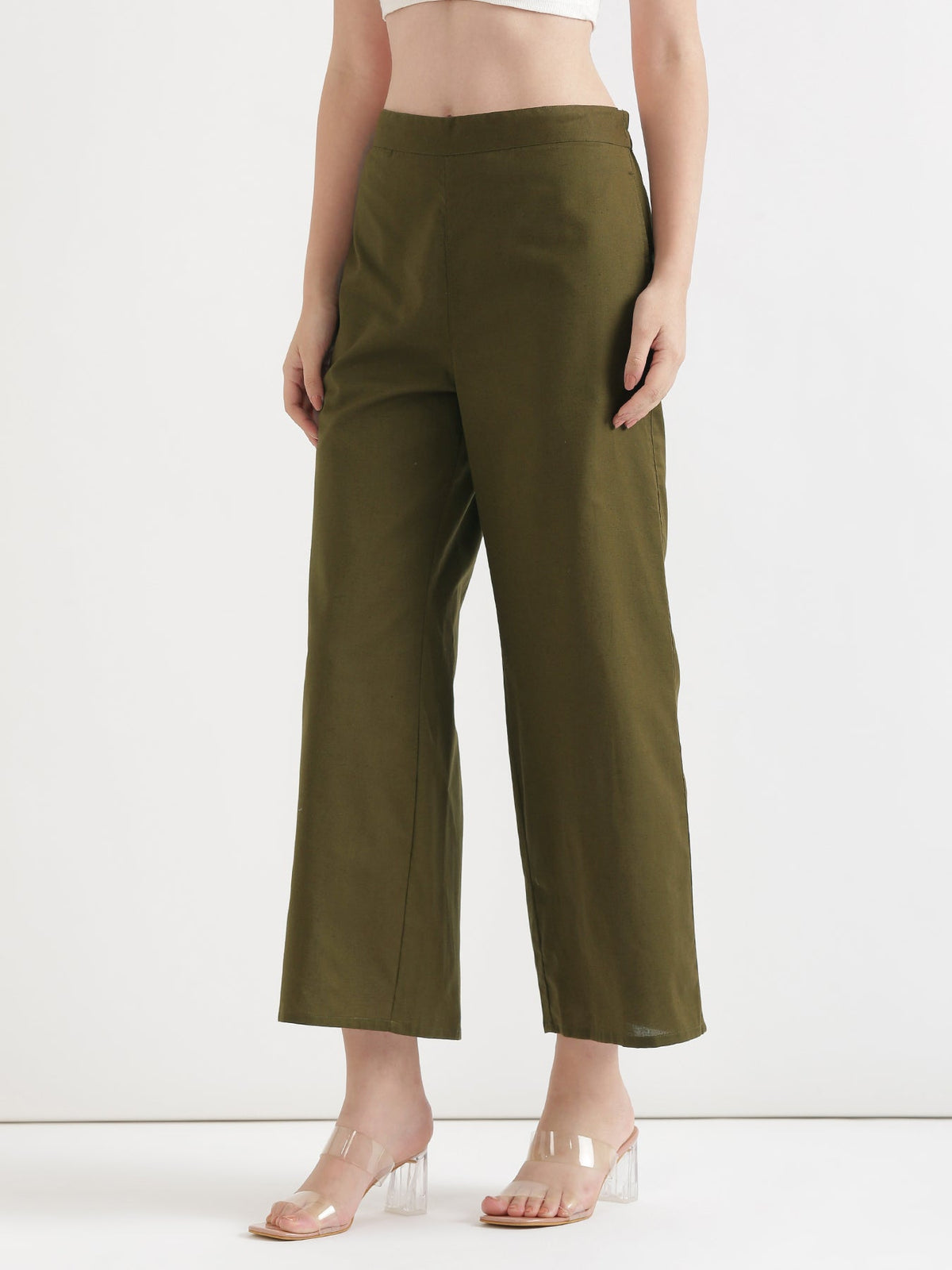 Pick Any 3 Women Airy Linen Wide Leg Pant - Olive Green