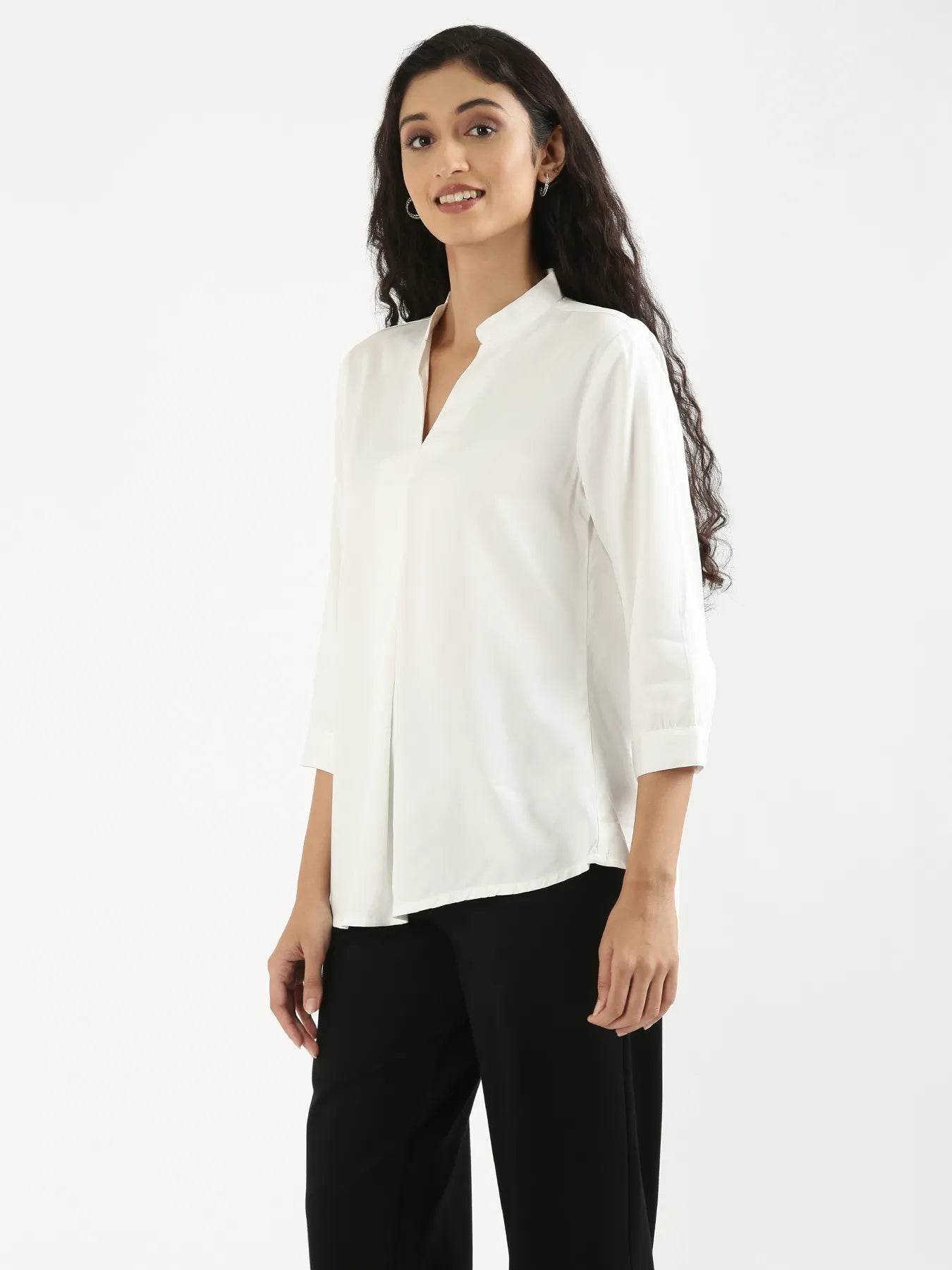 Women White Viscose Pleated Top