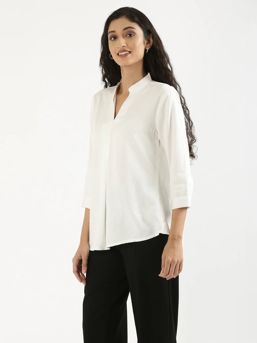 Women White Viscose Pleated Top