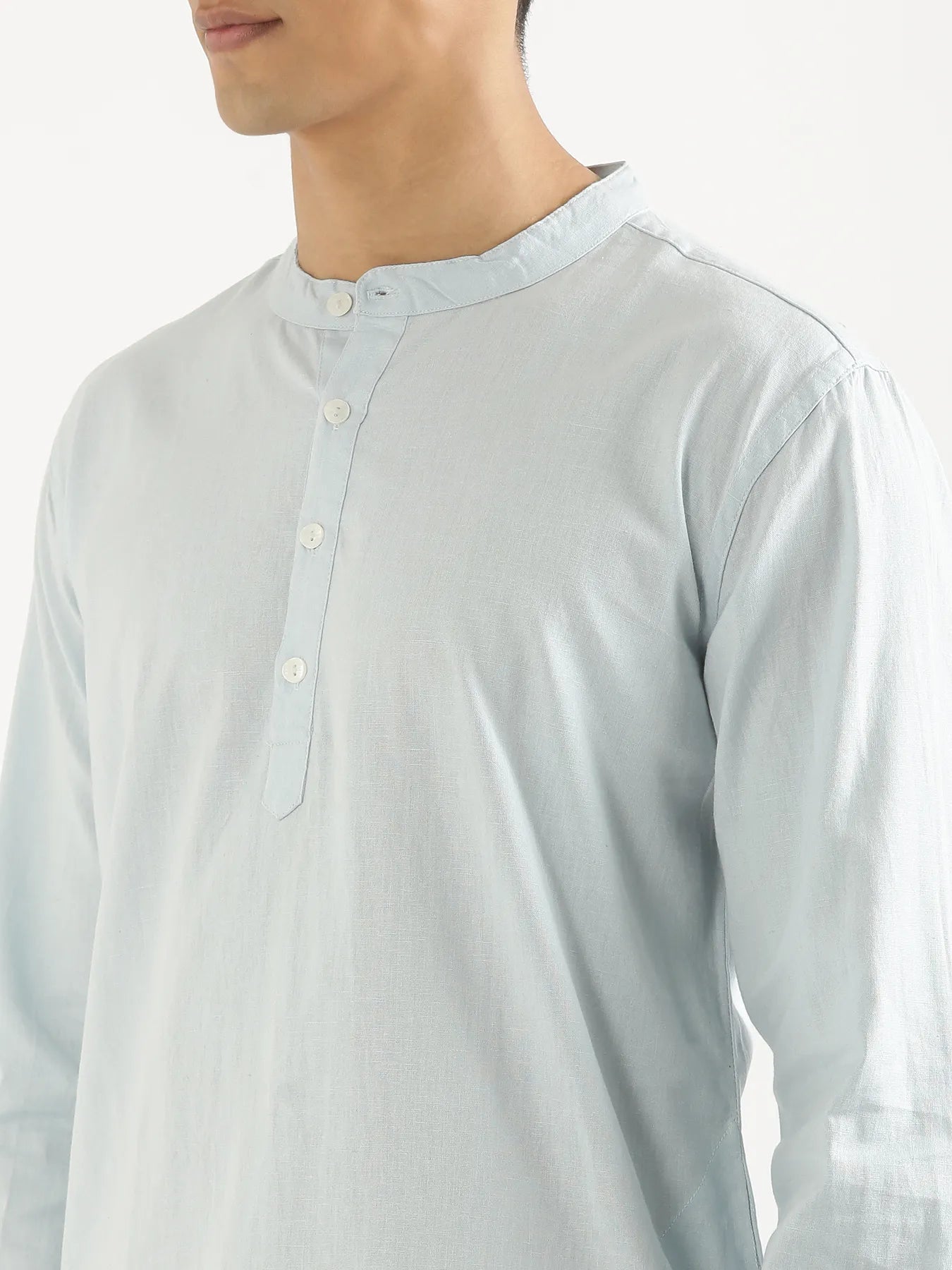 Men Sky Blue Airy Linen Long Kurta