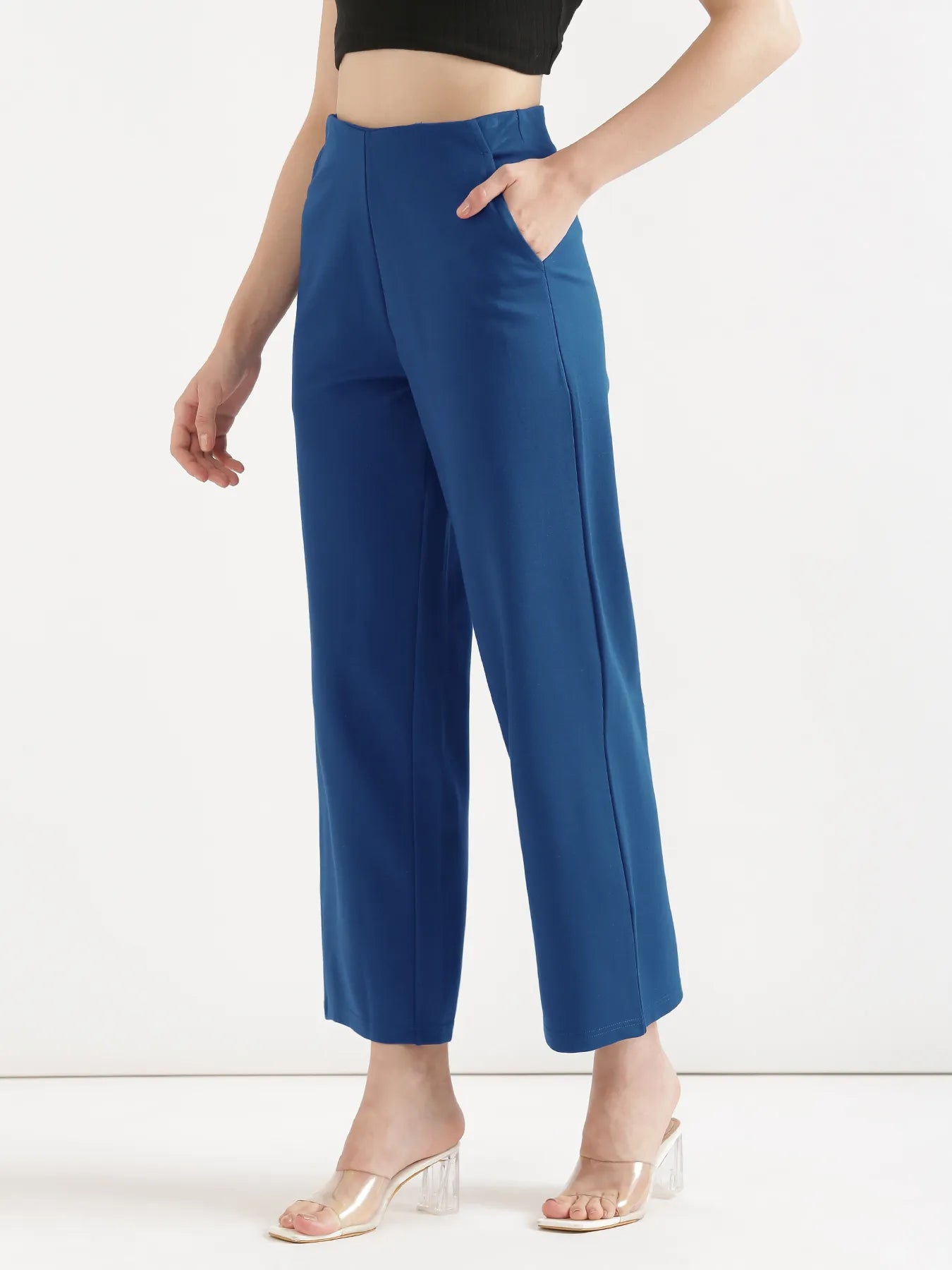Women Royal Blue Wide Leg Pants