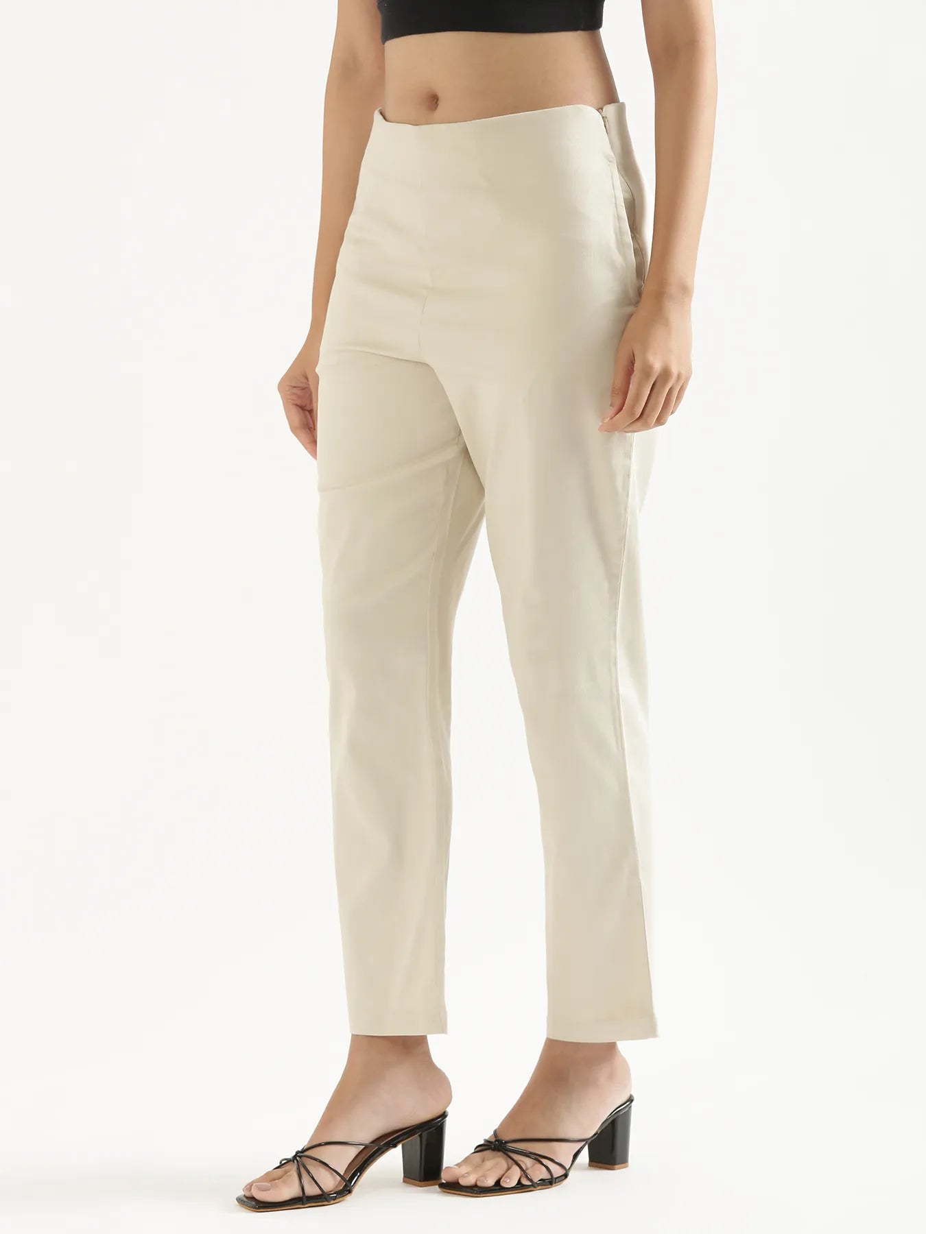 Women Beige Straight Fit Formal Pants