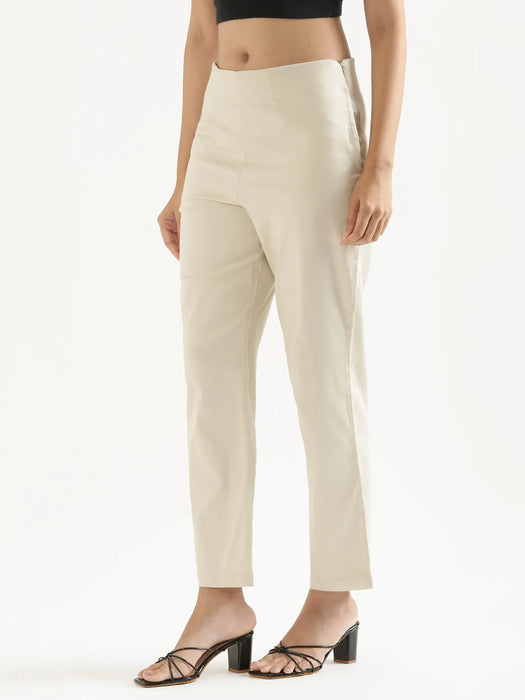 Women Beige Straight Fit Formal Pants