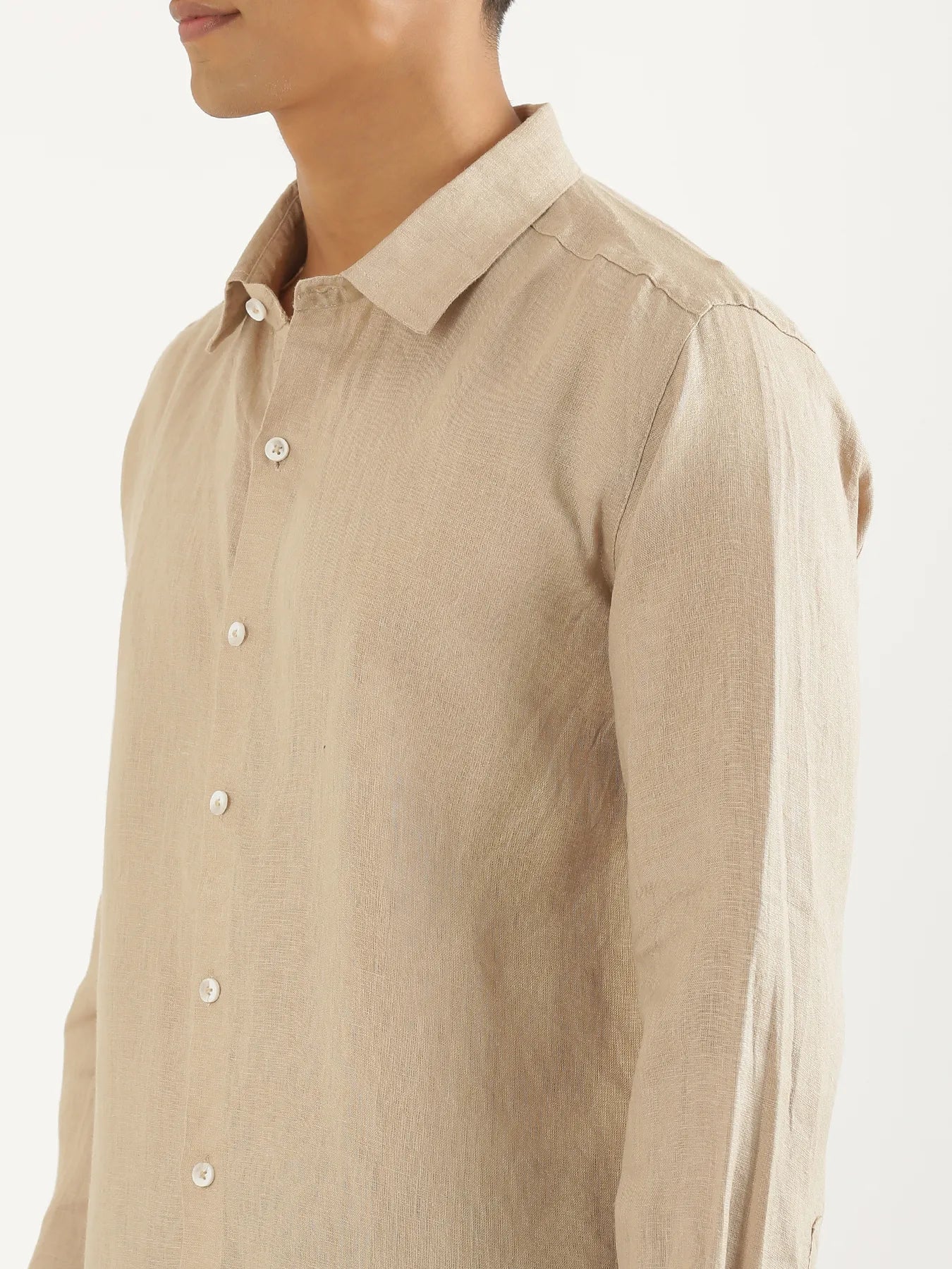 Men Taupe Pure Linen Full Sleeve Shirt