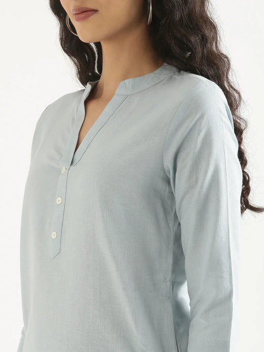 Women Sky Blue Airy Linen Long Kurta