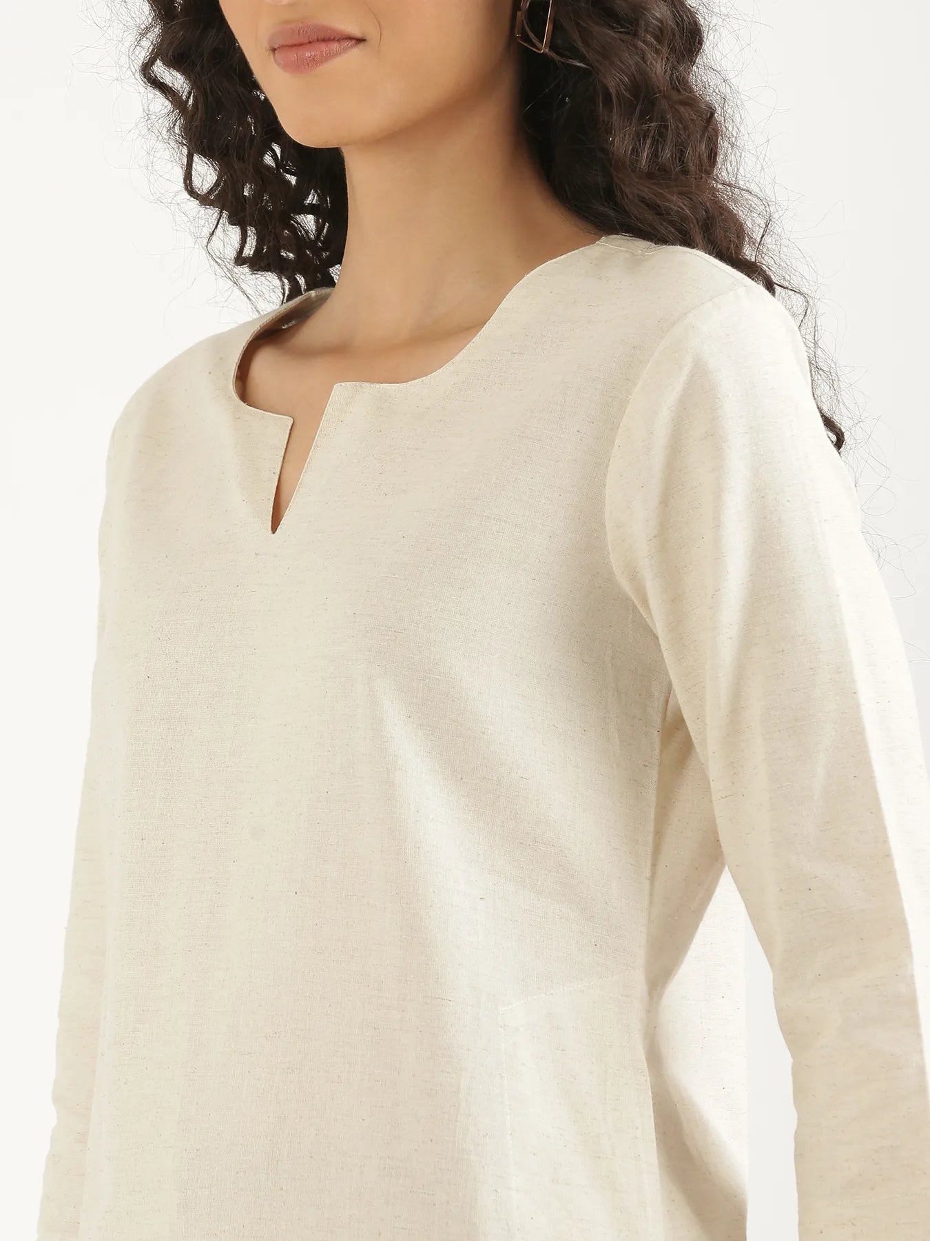 Women Ecru Airy Linen Mid Thigh Length Kurta