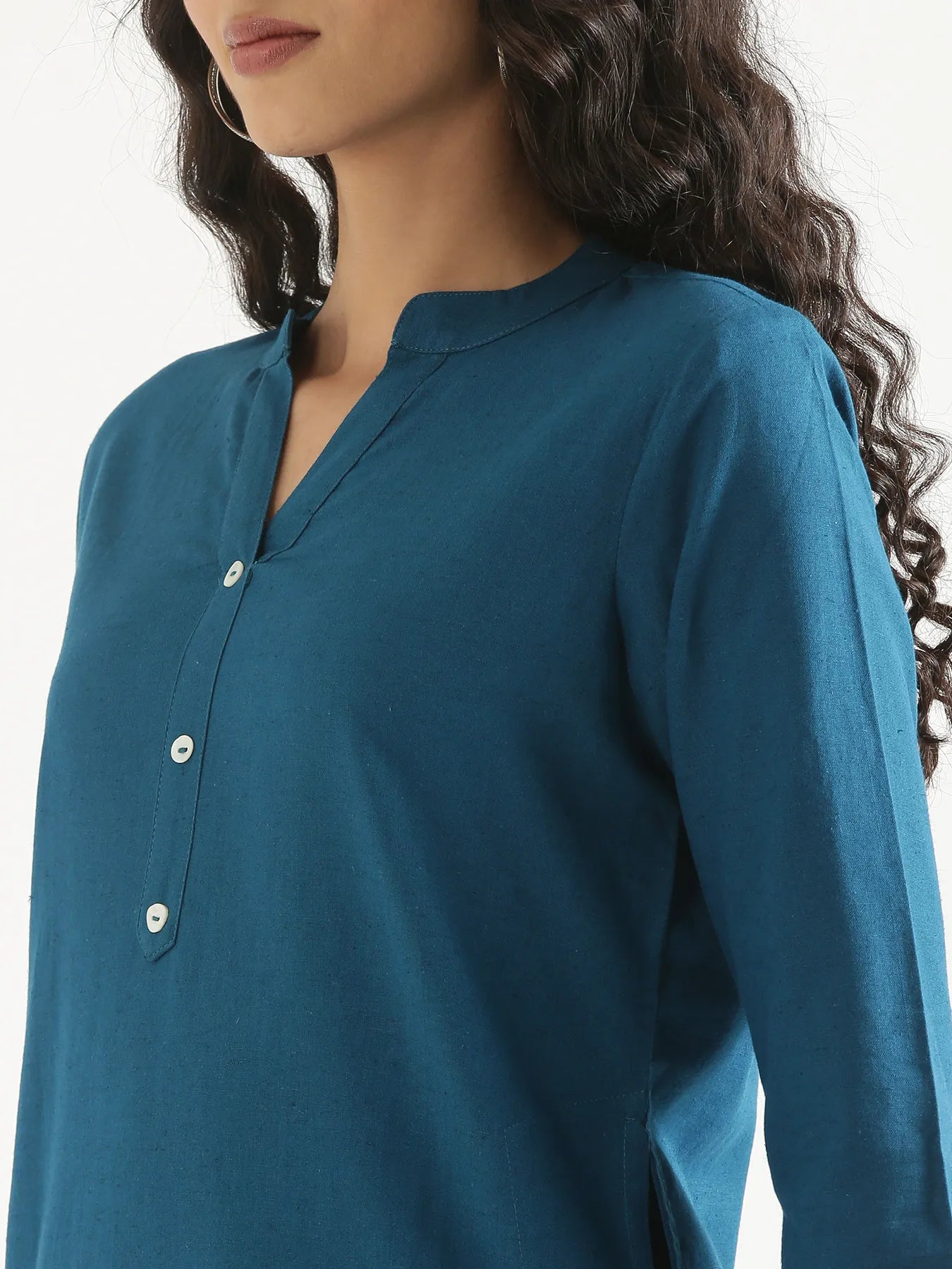 Women Turquoise Airy Linen Long Kurta