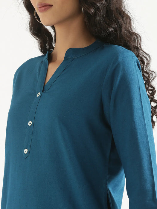 Women Turquoise Airy Linen Long Kurta