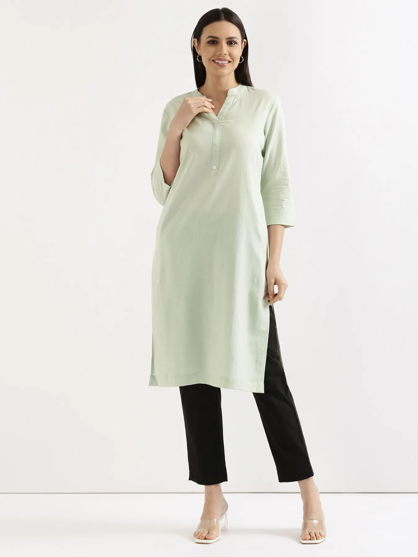 Women Mint Green Airy Linen Long Kurta