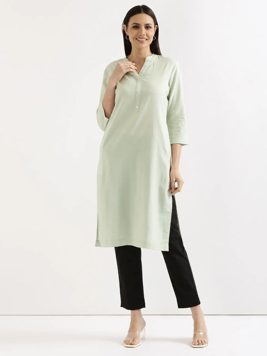 Women Mint Green Airy Linen Long Kurta