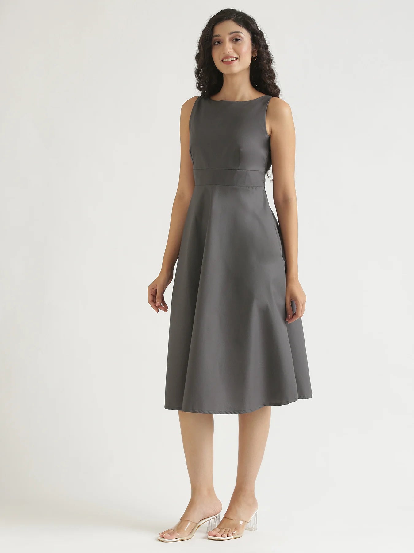Women Dark Grey Better Cotton  Flared Dress