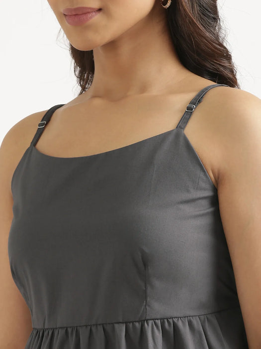 Women Dark Grey Better Cotton Peplum Top