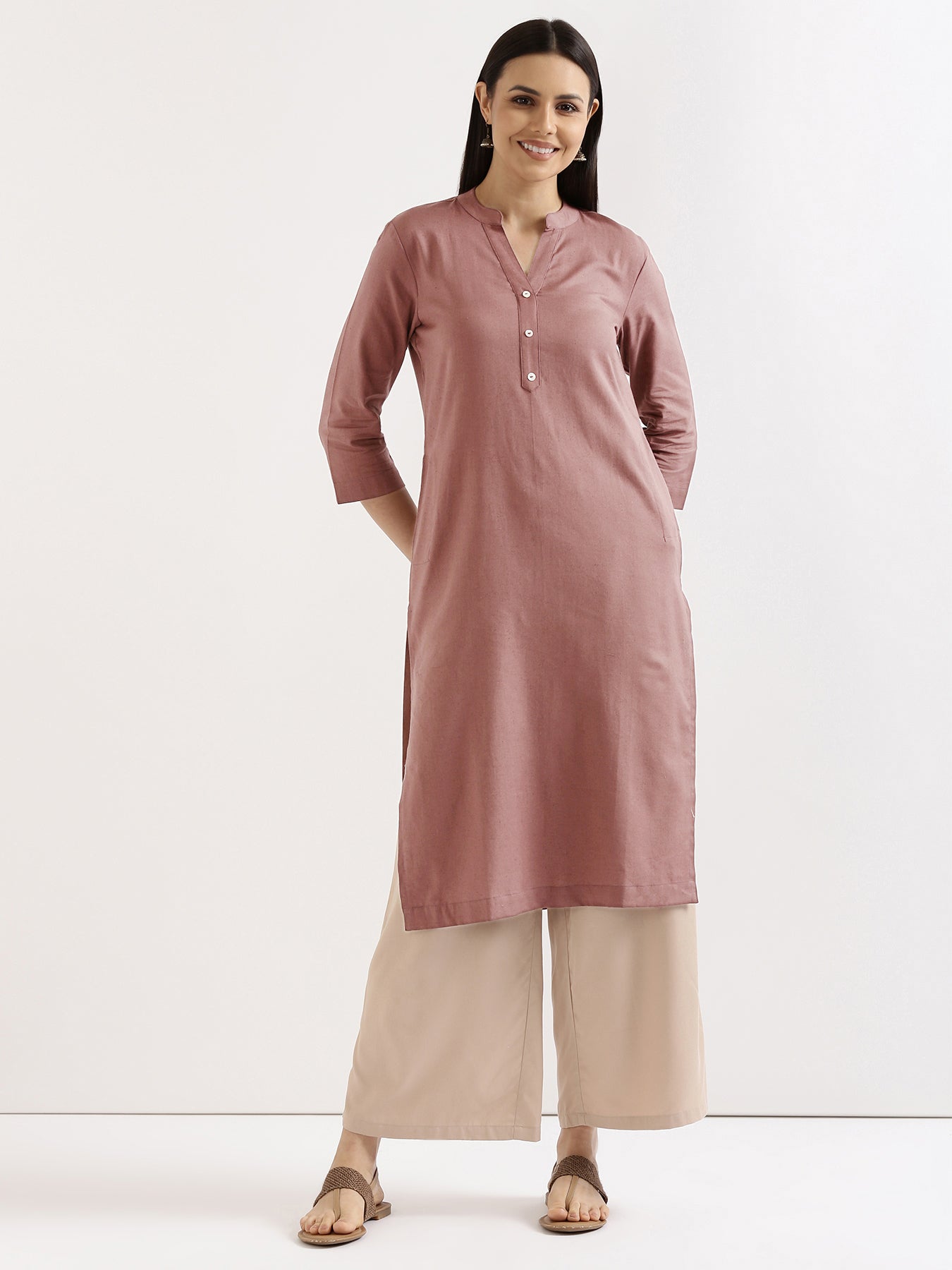 Rose Taupe Airy Linen Long Kurta