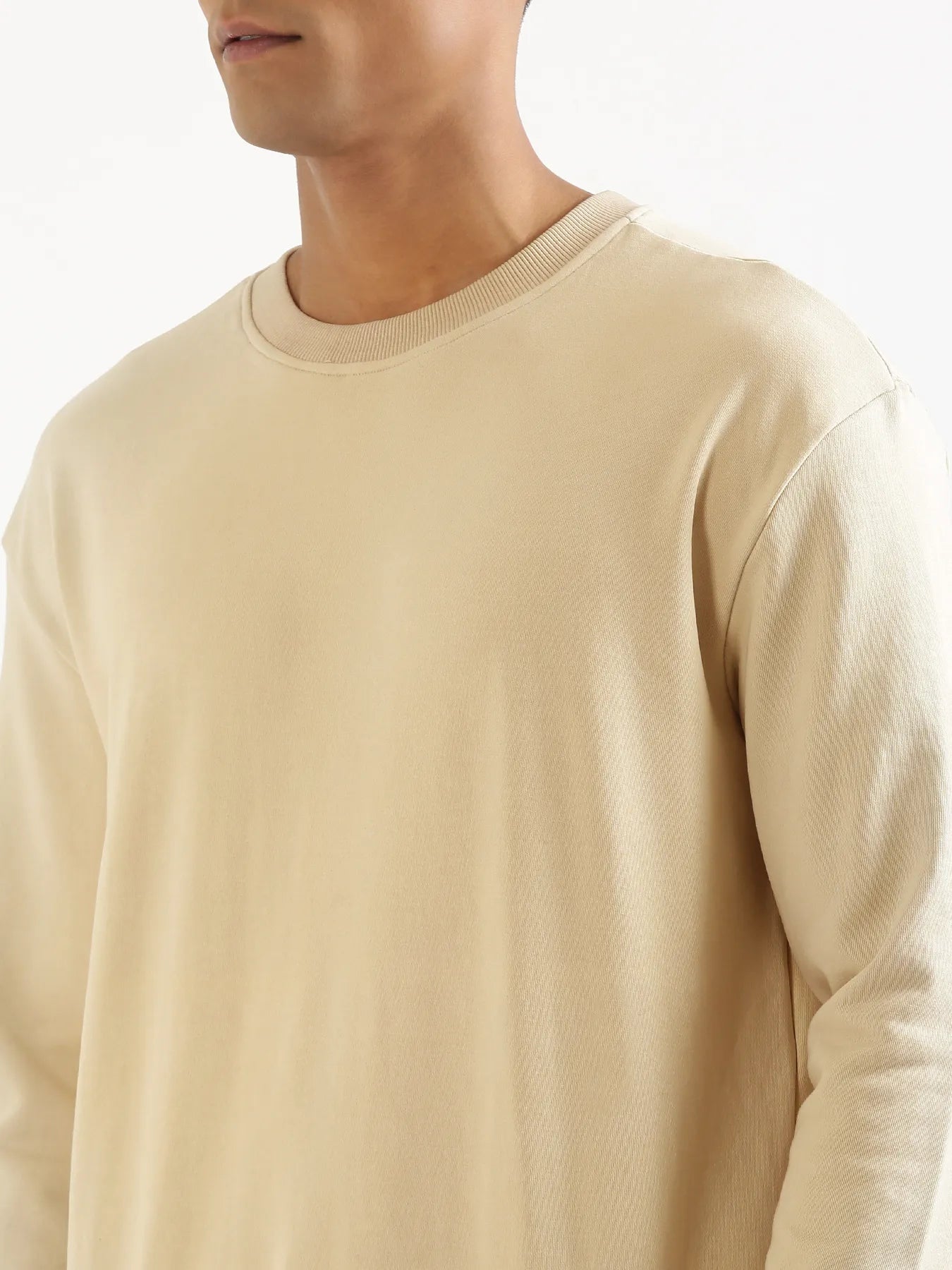 Unisex Beige Round Neck Sweatshirt