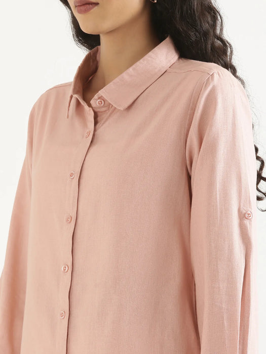 Women Salmon Pink Airy-Linen Shirt