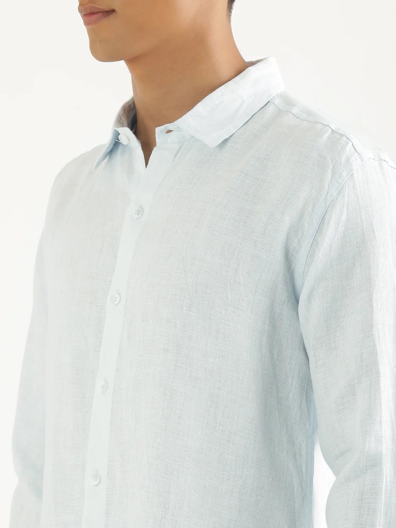 Men Light Blue Pure Linen Full Sleeve Shirt