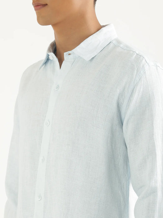 Men Light Blue Pure Linen Full Sleeve Shirt