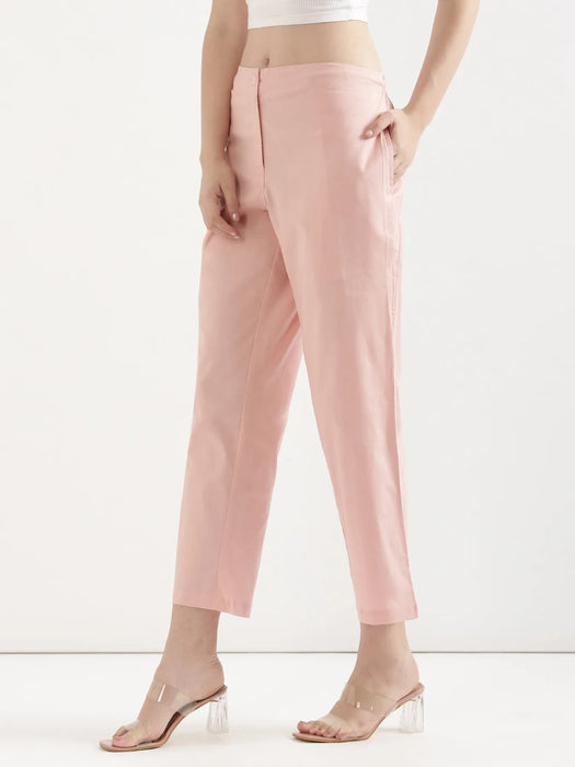 Women Salmon Pink Airy Linen Straight Pants