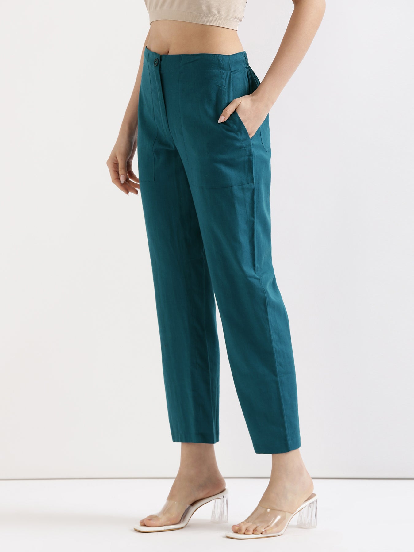 Turquoise Airy Linen Pants