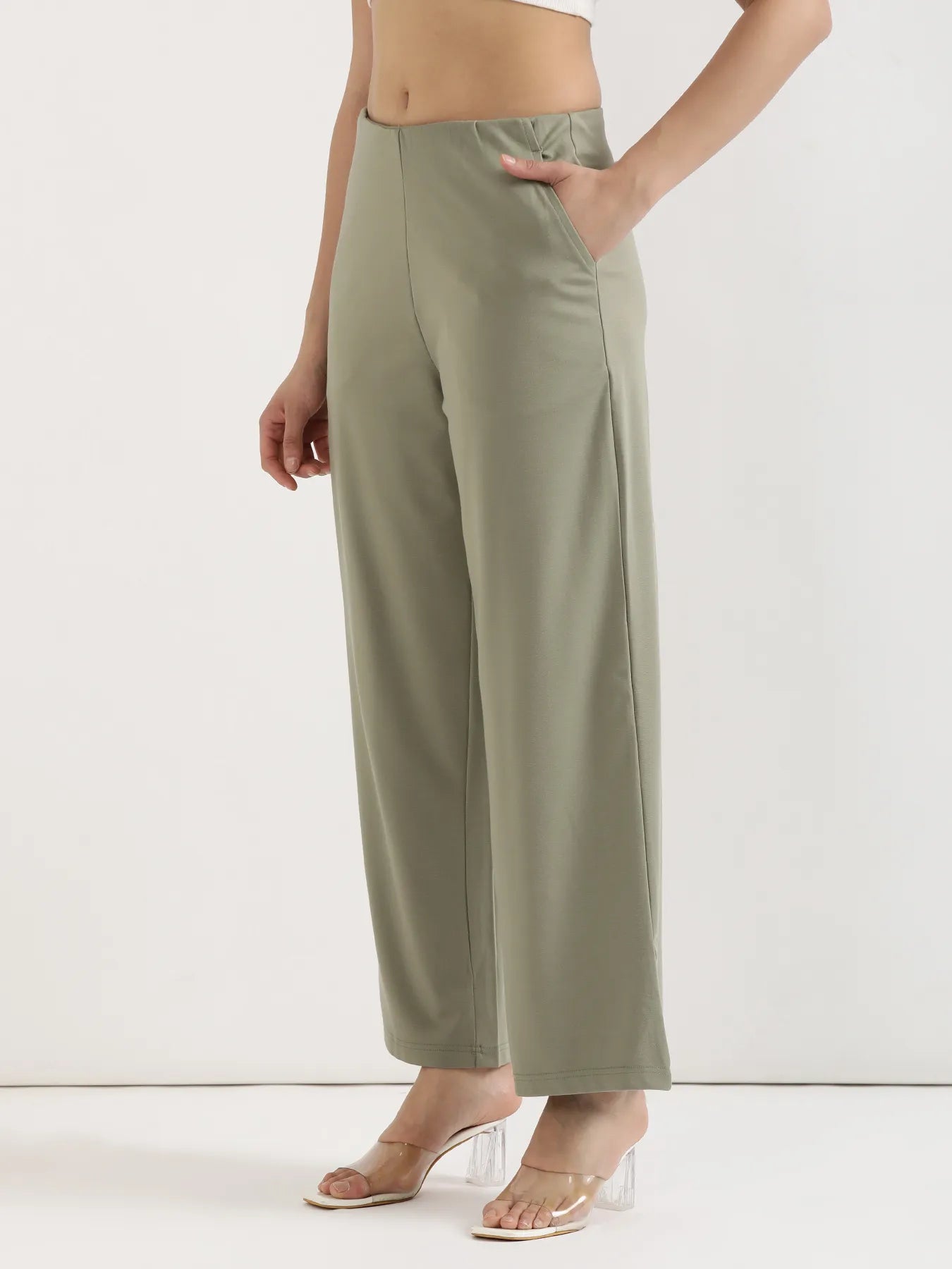 Women Mint Green Wide Leg Pants