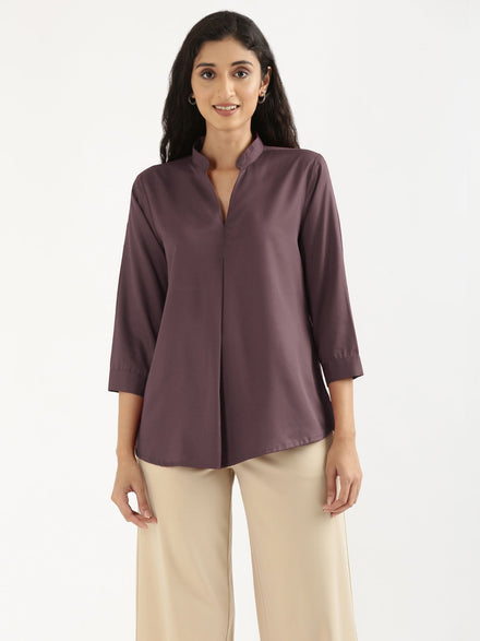 Women Brinjal Viscose Pleated Top