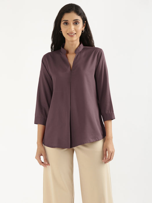 Women Brinjal Viscose Pleated Top