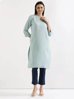 Women Sky Blue Airy Linen Long Kurta