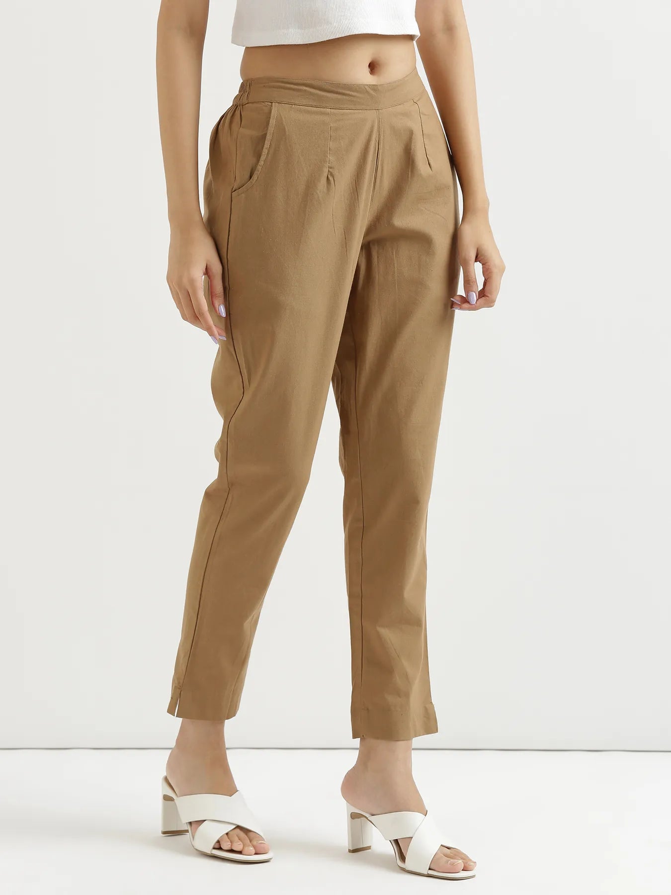 Women Coffee Brown Cotton Pant