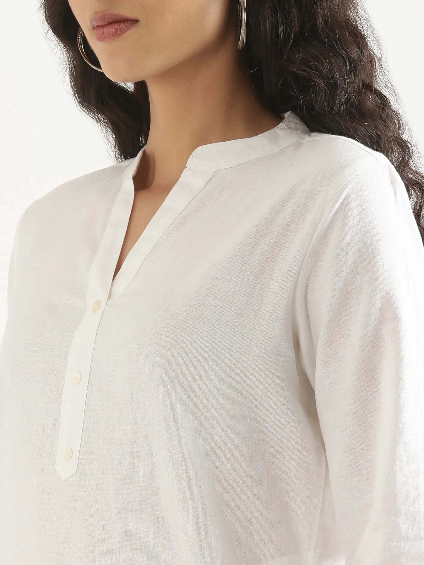Women White Airy Linen Long Kurta