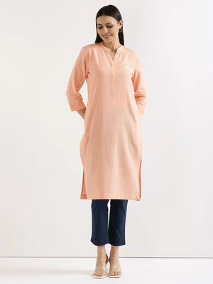 Women Peach Airy Linen Long Kurta